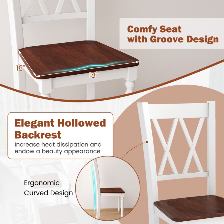 Wooden kitchen chair with rubber wood seat, ergonomic curved backrest, and elegant design for home or cafe use.