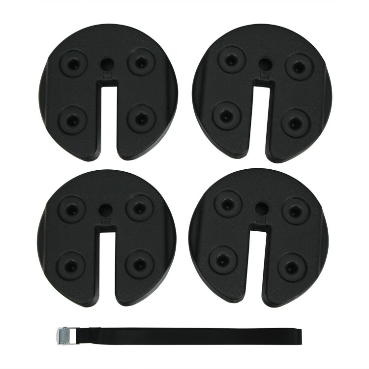 Set of 4 canopy weights, 20lbs each, made of weather-resistant PE with no-pinch design for secure outdoor use.