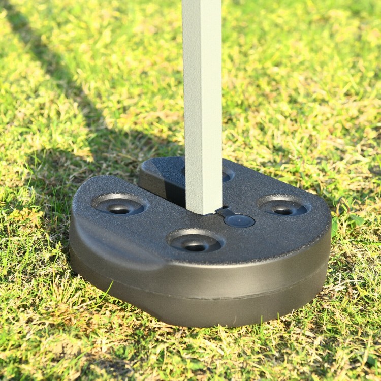 Canopy weight plate with no-pinch design, made of weather-resistant PE, securely fits poles up to 1.25" wide.