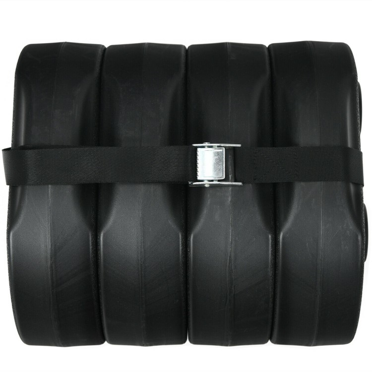 Set of 4 black canopy weights, 20lbs each, featuring a no-pinch design for secure stacking and easy transport.
