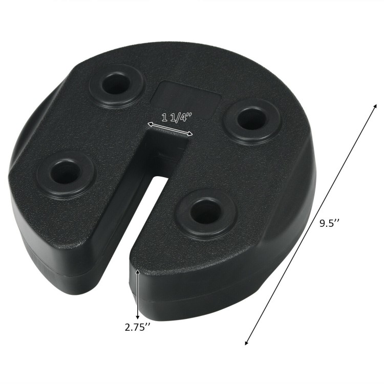 Canopy weight plate with no-pinch design, made of weather-resistant PE, securely fits poles up to 1.25” for outdoor use.