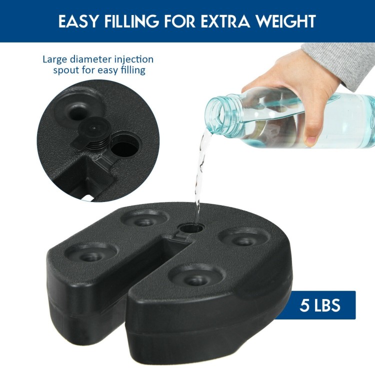 Canopy weight plate with large filling spout, made of weather-resistant PE, designed for secure outdoor use.