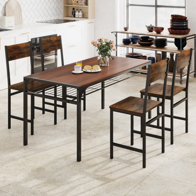 Set of 4 rustic brown dining chairs with slanted back and metal legs, perfect for enhancing your dining experience.