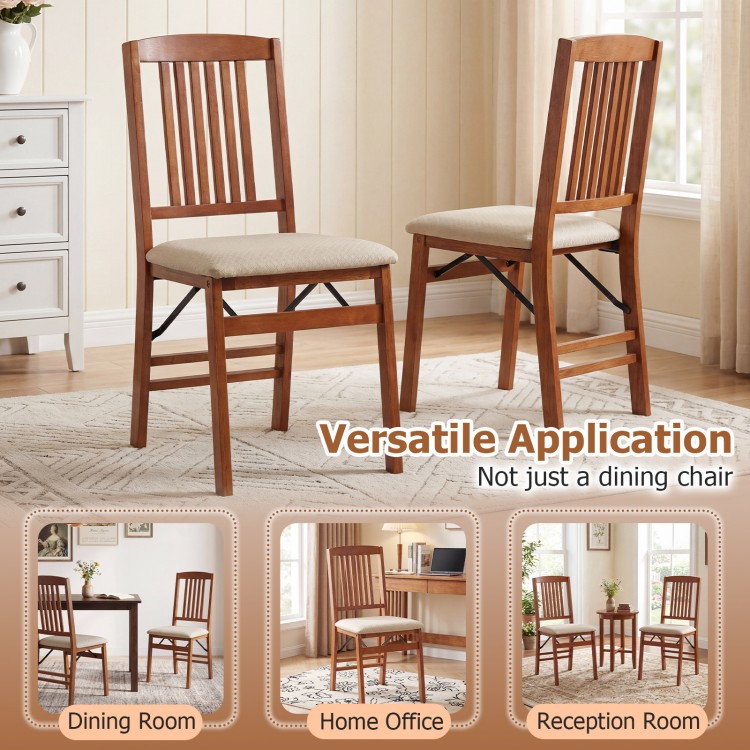 Set of 4 foldable upholstered kitchen chairs in beige with padded seats, perfect for dining, home office, or reception.