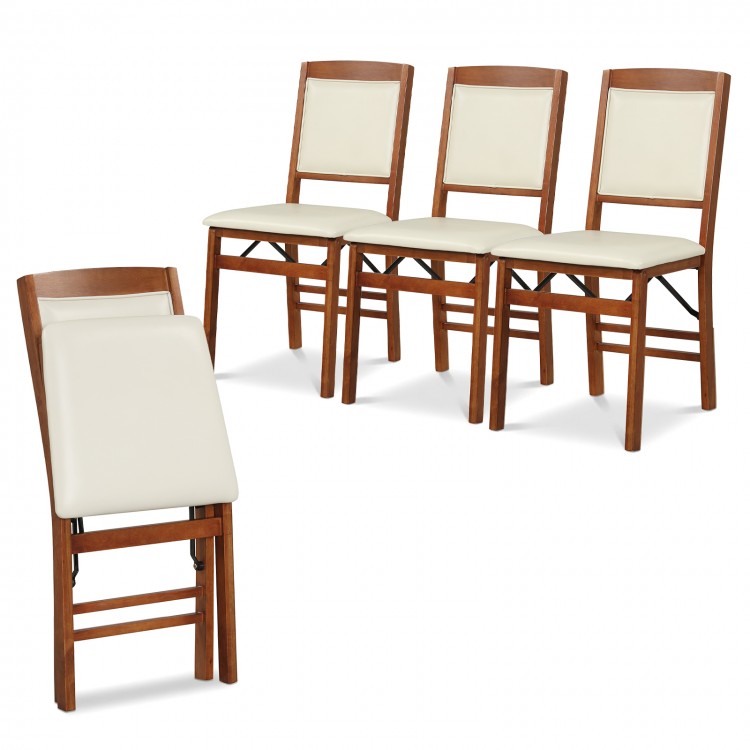 Set of 4 walnut folding dining chairs with padded seats and high backrests, ideal for comfortable dining.