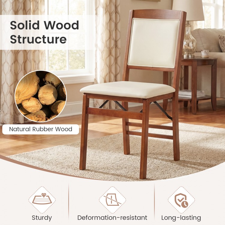Folding dining chair with padded seat, walnut rubber wood, high backrest, ideal for comfortable dining.