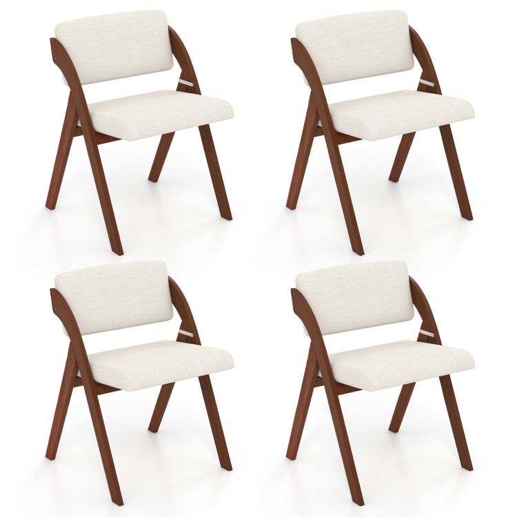 Set of 4 folding kitchen dining chairs with rubber wood legs in walnut, featuring padded seats for comfort and modern.