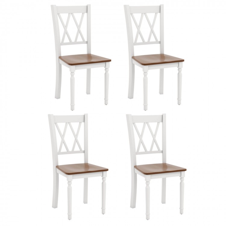 Set of 4 farmhouse kitchen chairs with rubber wood seats, featuring a cross backrest and elegant design for versatile.