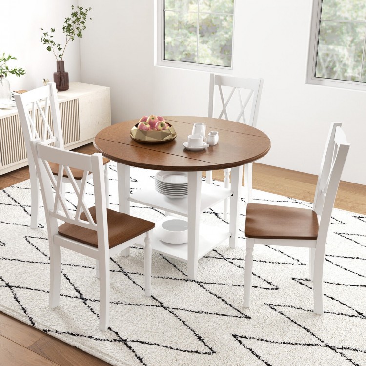 Set of 4 wooden farmhouse kitchen chairs with rubber wood seats, featuring a cross backrest and elegant design for.