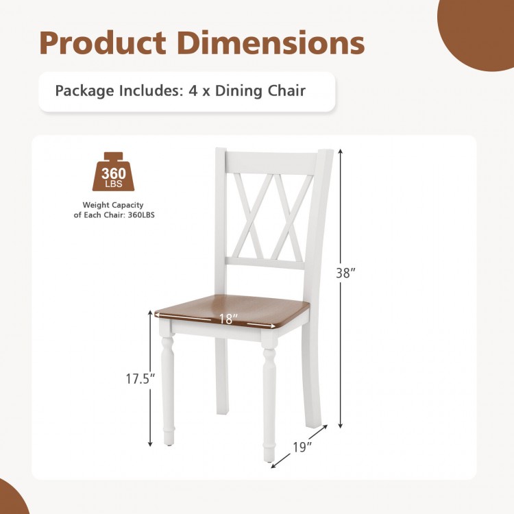 Set of 4 wooden farmhouse kitchen chairs with rubber wood seat, featuring a cross backrest and elegant design for.