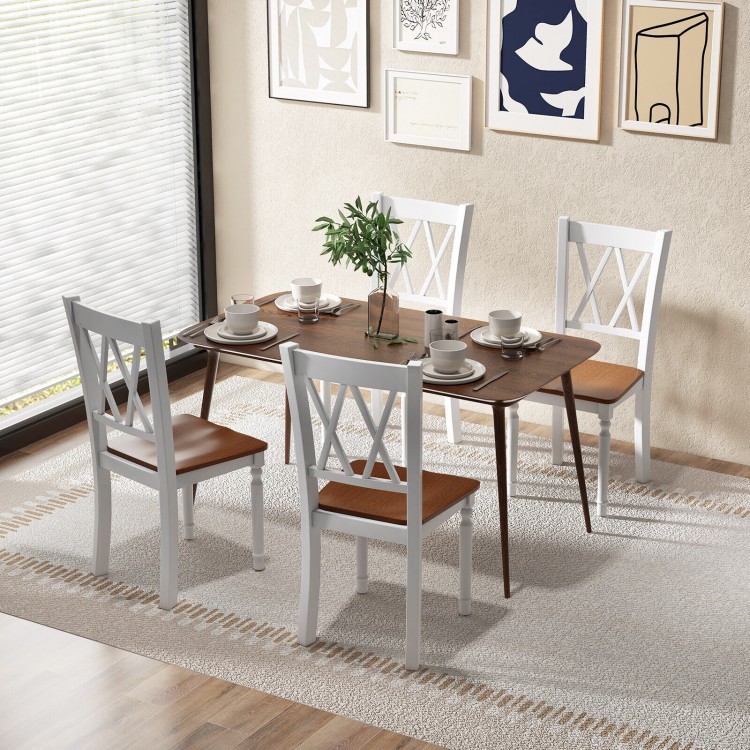 Set of 4 farmhouse kitchen chairs with rubber wood seats, featuring a modern design and cross backrest for elegant.