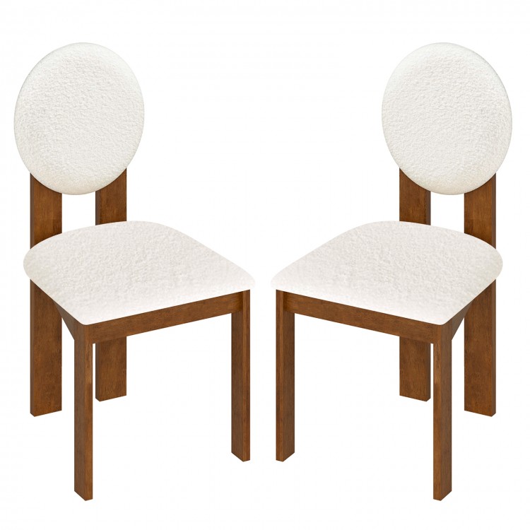 Set of 2 Sherpa dining chairs with rubber wood legs, featuring round backrests and wide soft seats for comfort.