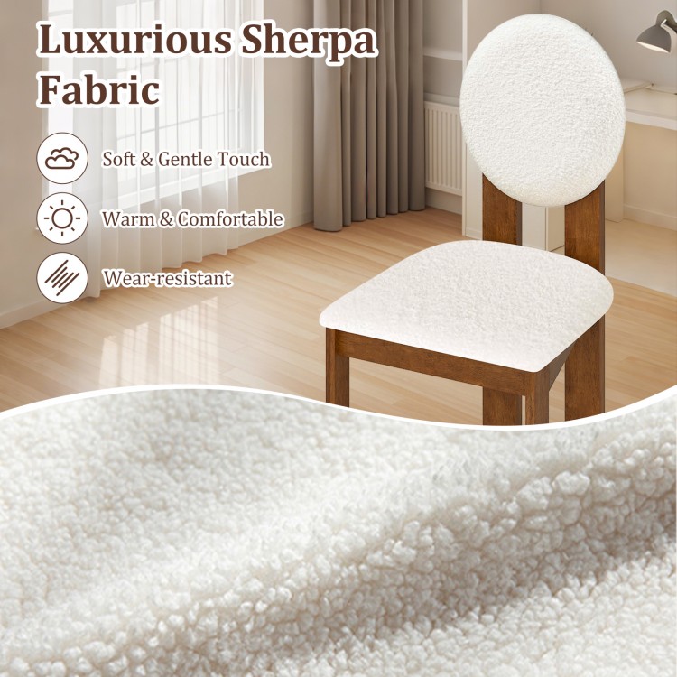 Round-backed Sherpa dining chair with rubber wood legs, offering comfort and elegance for living room or restaurant use.