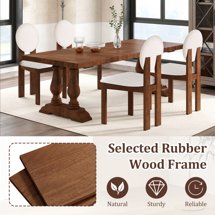 Sherpa dining chairs set of 2 with rubber wood legs, featuring round backrests and soft sponge cushions for comfort.