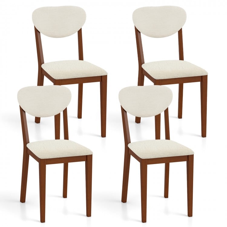 Set of 4 Sherpa dining chairs with walnut rubber wood legs, featuring plush fleece for comfort and ergonomic backrest.