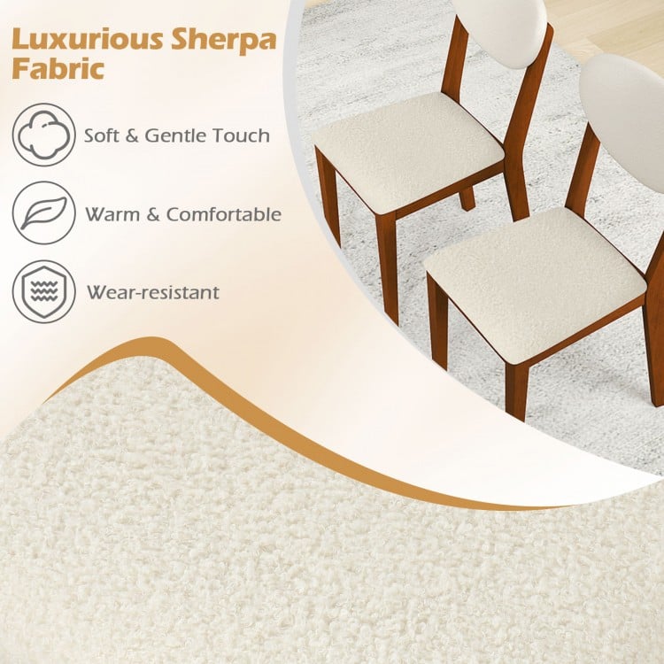 Sherpa dining chair set of 4 with walnut rubber wood legs, featuring plush fabric for comfort and stability in dining.