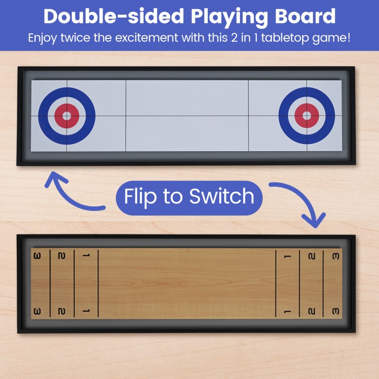 Double-sided tabletop board game featuring shuffleboard and curling designs for exciting family game nights.