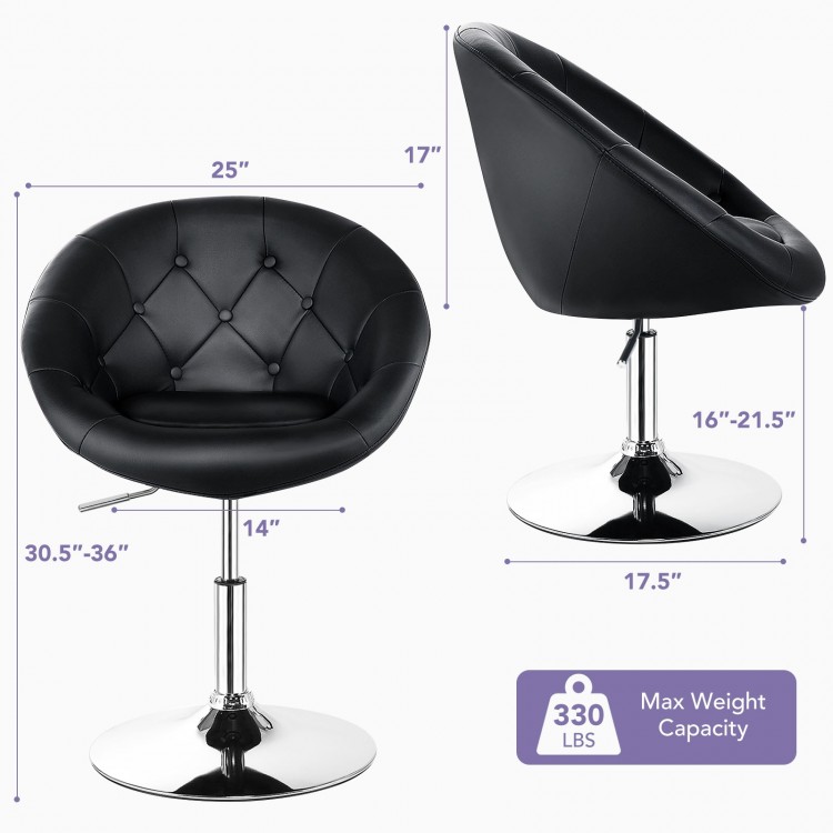 Adjustable modern swivel round tufted accent chair in black with chrome base, ideal for home or bar use.