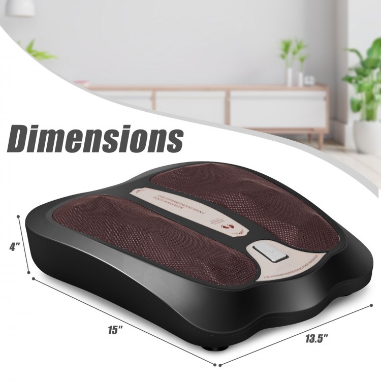 Dimensions of the Shiatsu Heated Electric Kneading Foot and Back Massager in black, measuring 15" x 13.5" x 4".