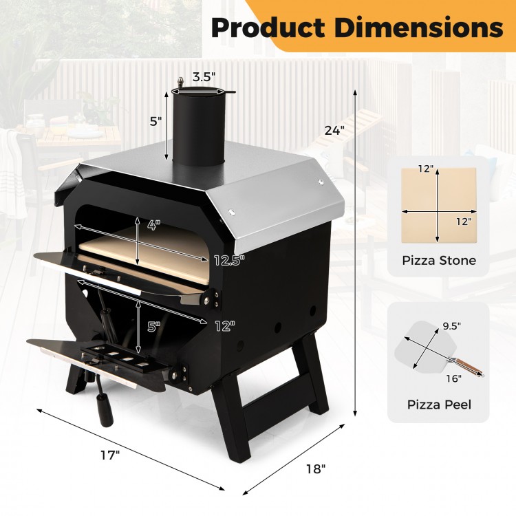 12-inch outdoor pizza oven dimensions with pizza stone, designed for patio and backyard cooking, featuring adjustable.