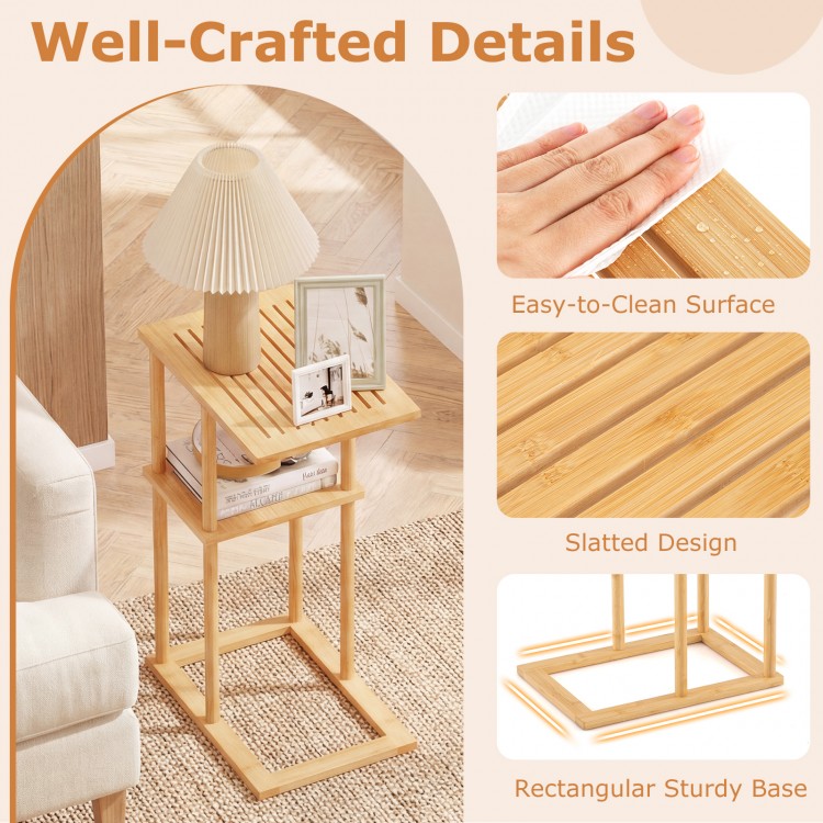 Bamboo side table set of 2 featuring a slatted design, sturdy base, and easy-to-clean surface for versatile use.