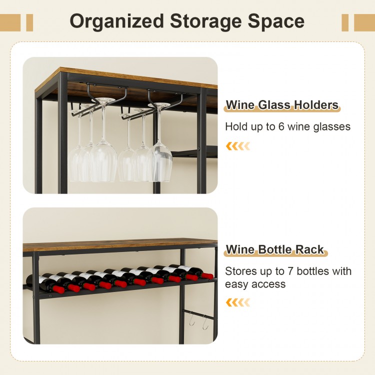 Sideboard buffet cabinet with wine glass holders and bottle rack, storing up to 6 glasses and 7 bottles for organized.