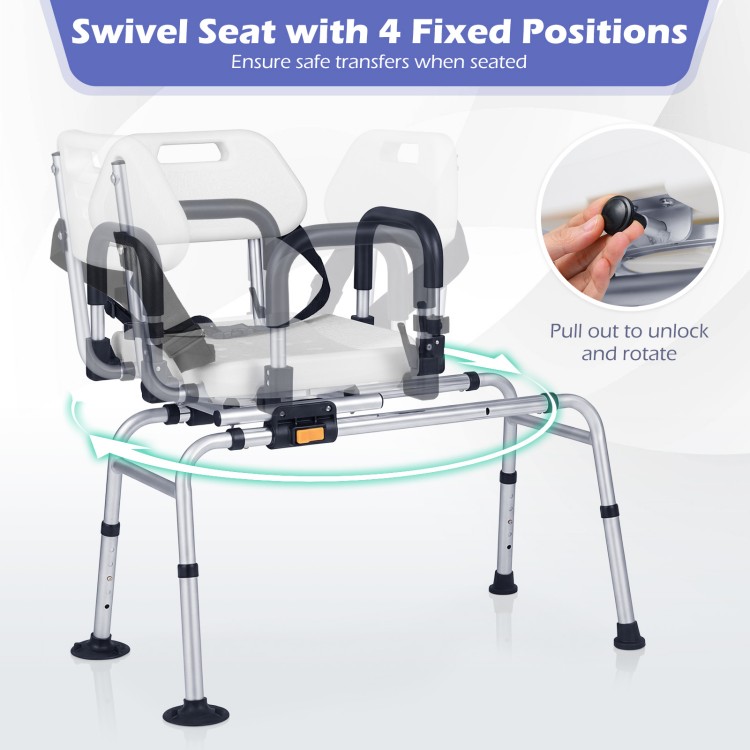 Swivel seat shower chair with backrest, adjustable height, and flip-up armrests for safer bathing for seniors and.