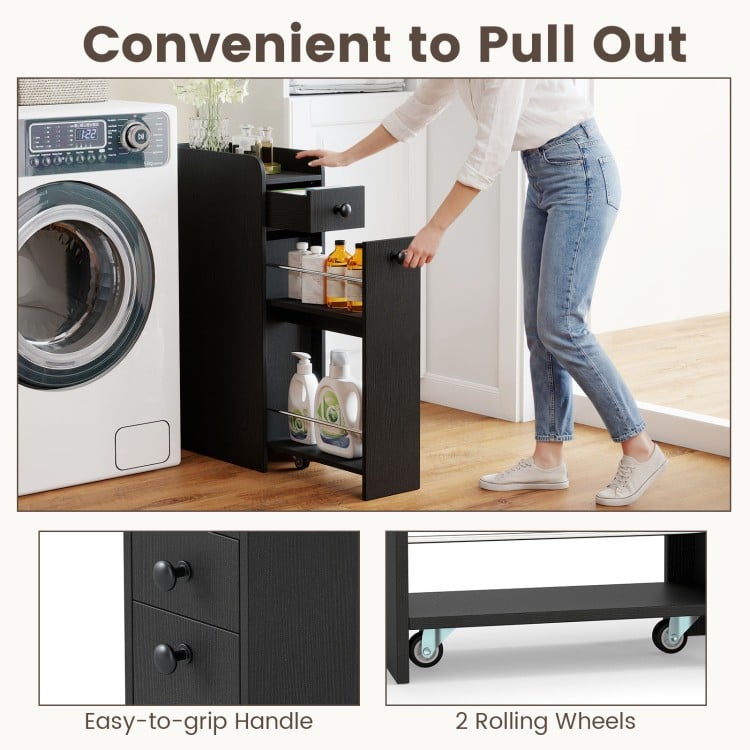 Small Bathroom Storage Cabinet 4-Tier with Slide Out Drawers on Casters - Gallery View 9 of 10