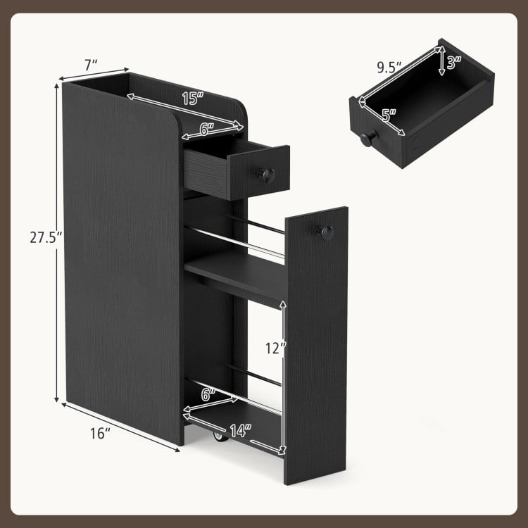 Small Bathroom Storage Cabinet 4-Tier with Slide Out Drawers on Casters - Gallery View 5 of 10