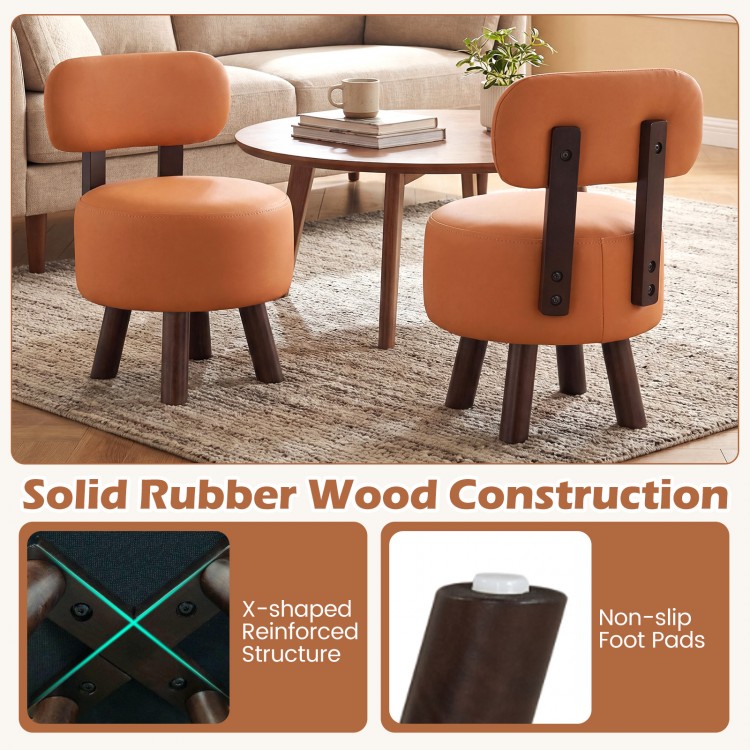 Round orange footrest stools with backrest, solid rubber wood legs, ergonomic design, ideal for living rooms or.