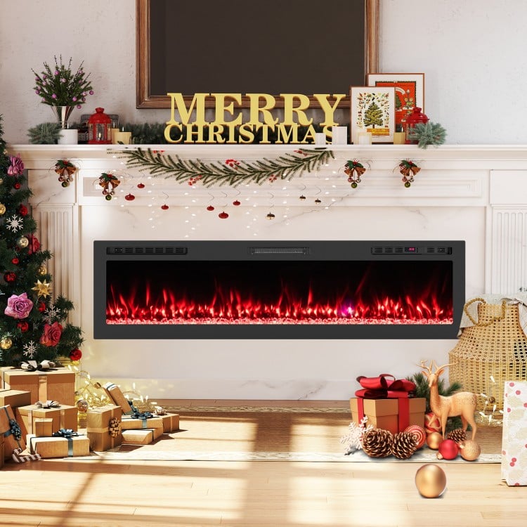 Wall-mounted Smart WiFi Electric Fireplace with 12 flame colors, 750W/1500W heating for cozy holiday ambiance.