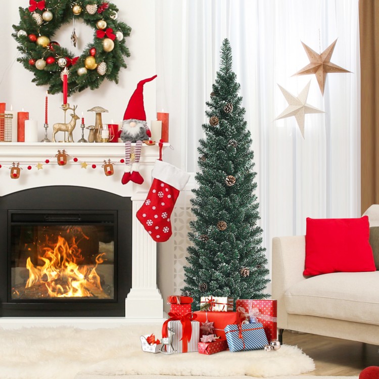 Snowy Artificial Pencil Christmas Tree with Pine Cones - Gallery View 10 of 10