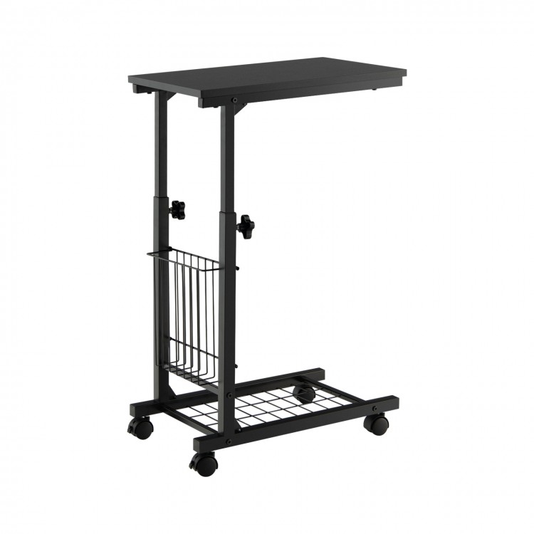 C-shape sofa side table in black featuring a spacious tabletop and a sturdy steel frame, perfect for home or office use.