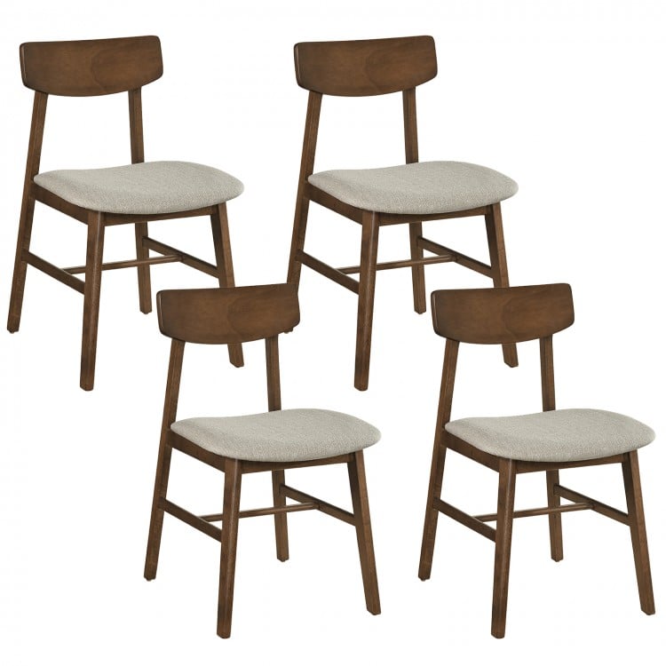 Set of 4 solid rubber wood dining chairs with curved backrest and breathable linen upholstery for modern dining rooms.