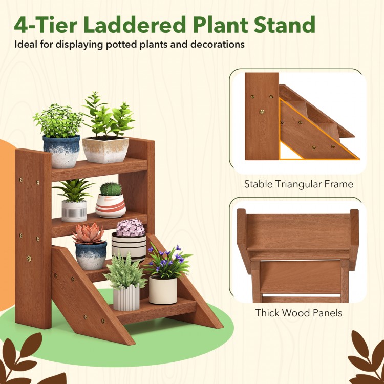 4-tier solid wood plant stand with a stable triangular frame, perfect for displaying potted plants on tabletops or.