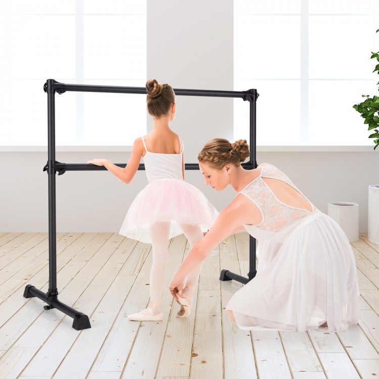 Freestanding black ballet barre for dancing and stretching, adjustable height, sturdy construction, ideal for home or.