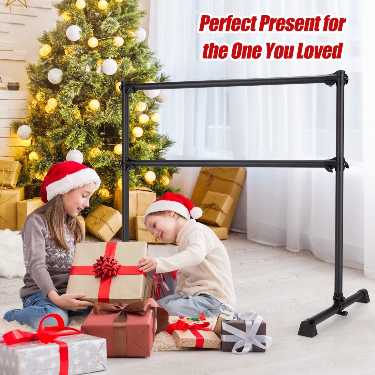 Portable double freestanding ballet barre in black, adjustable height for dancing and stretching, ideal for home or.