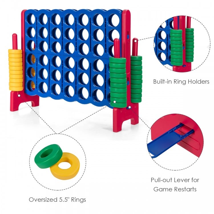 Jumbo 4-to-Score game set featuring oversized 5.5" rings, built-in ring holders, and quick-release slider for outdoor.