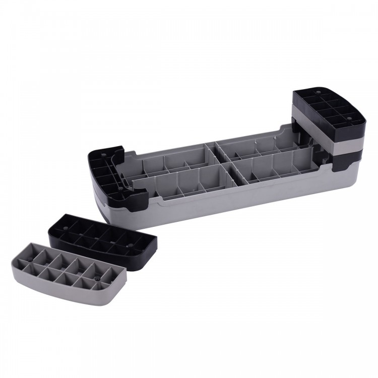 Adjustable aerobic stepper with risers, featuring a durable platform for home or class workouts, height adjustable up.