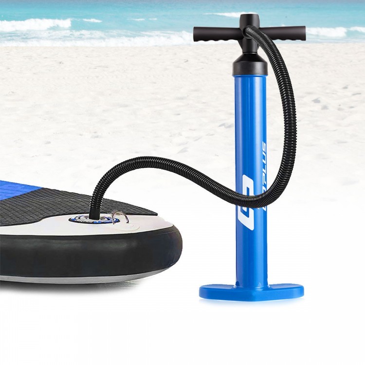 Double action manual SUP hand pump with gauge, featuring a durable design for fast inflation of paddle boards and.