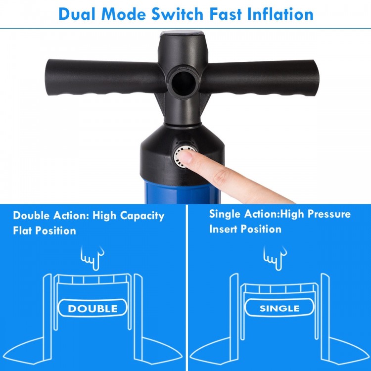 Double Action Manual inflation SUP hand pump with gauge, featuring dual mode switch for fast inflation and high.