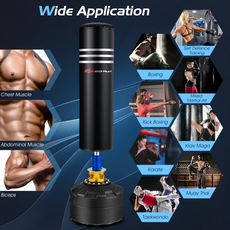 Freestanding 70-inch punching bag with a 12 suction cup base, ideal for boxing and martial arts training at home.