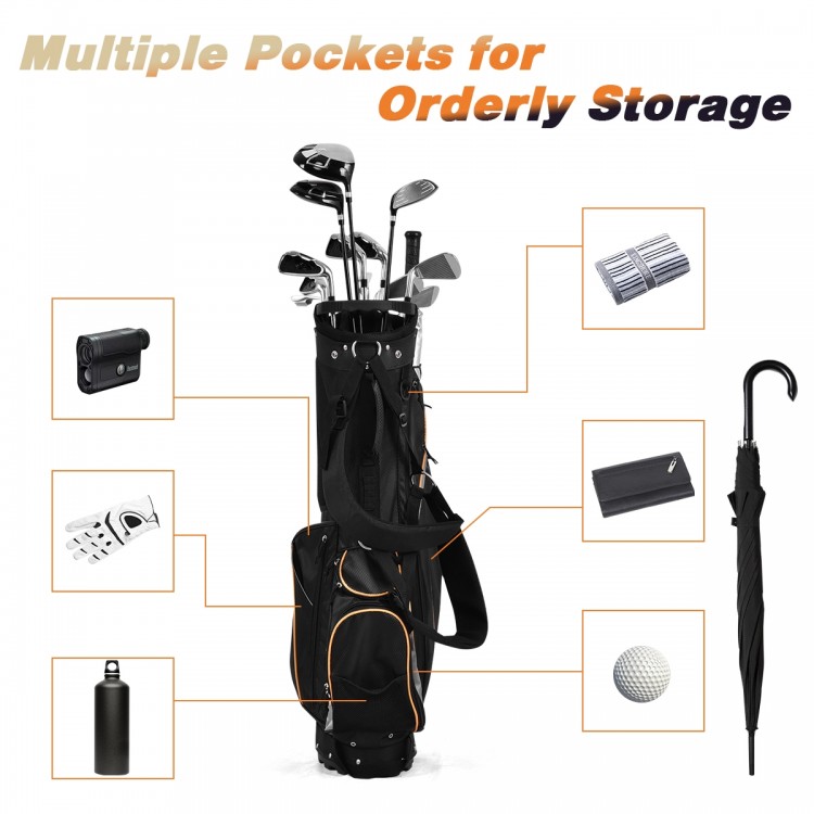 Close-up of the 9-inch golf stand bag's durable material, showcasing the multiple pockets for organized accessory.