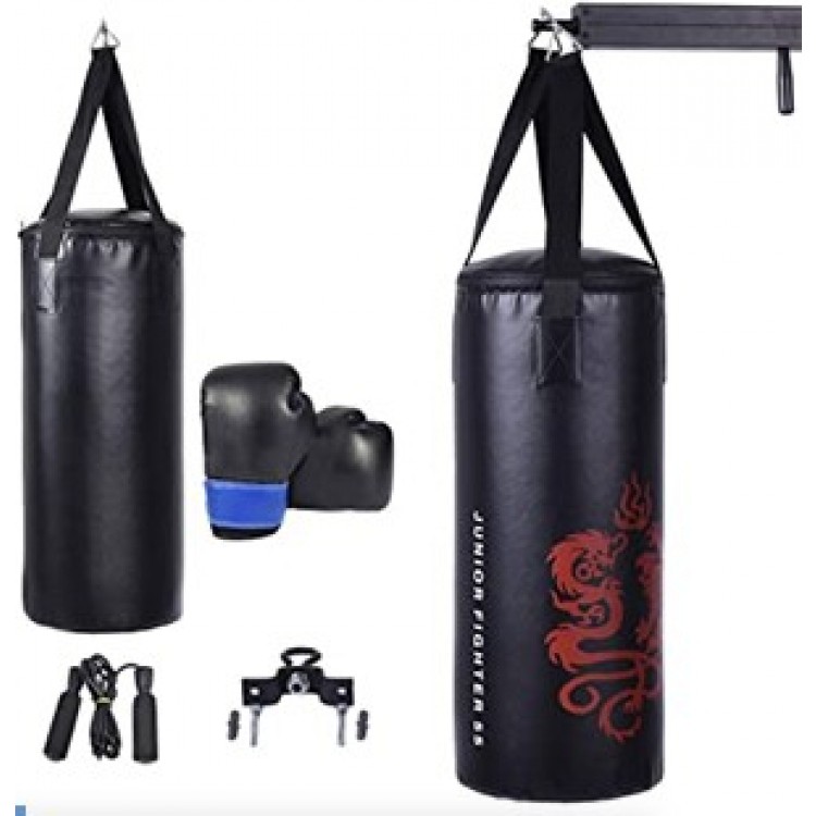 40lbs filled punching bag set with gloves, jump rope, and hook; ideal for kids over 5 for boxing and MMA training.