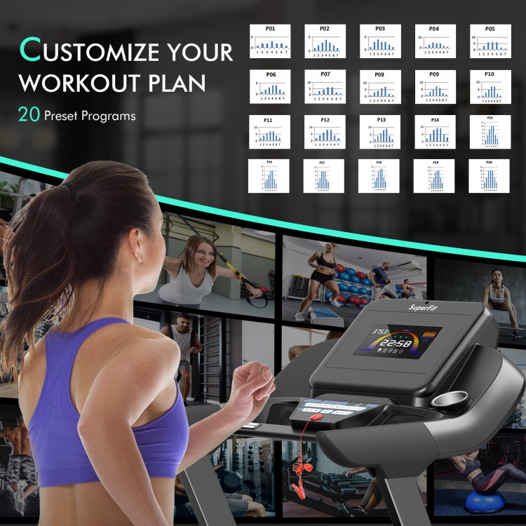 Close-up of the 4.75 HP treadmill's LED display showing workout data, featuring adjustable speed and auto incline.
