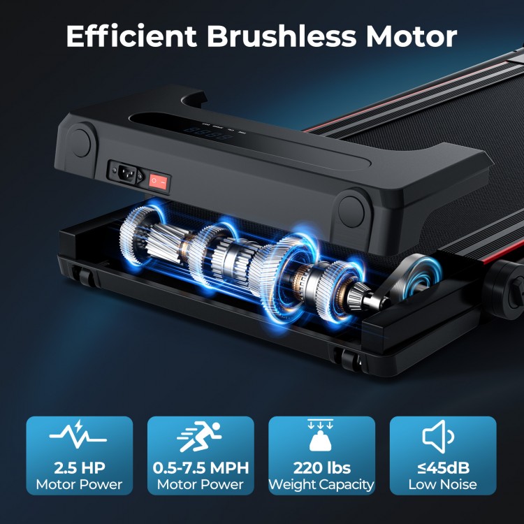 Close-up of the efficient brushless motor in the 3-in-1 folding treadmill, supporting 220 lbs with low noise operation.