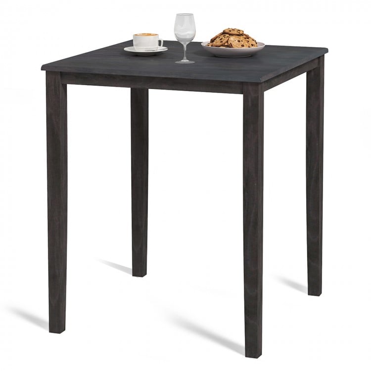 Square dining table with solid rubber wood frame in gray, perfect for meals and gatherings in any room.