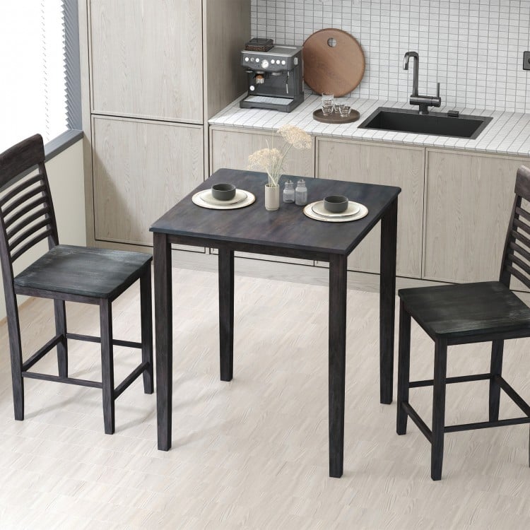 Square dining table with solid rubber wood frame in gray, perfect for meals and gatherings in dining rooms or kitchens.