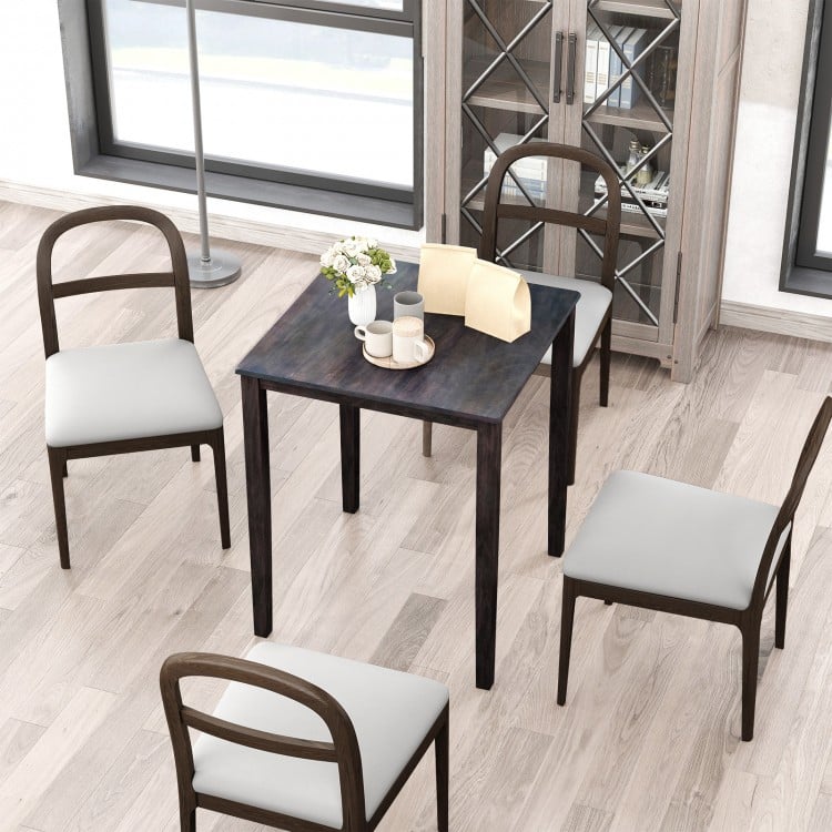 Square dining table with solid rubber wood frame, gray finish, suitable for meals and gatherings in any room.