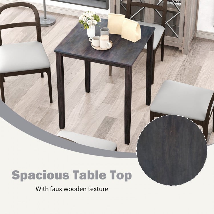 Square dining table with spacious faux wooden top, solid rubber wood frame, perfect for meals and gatherings.